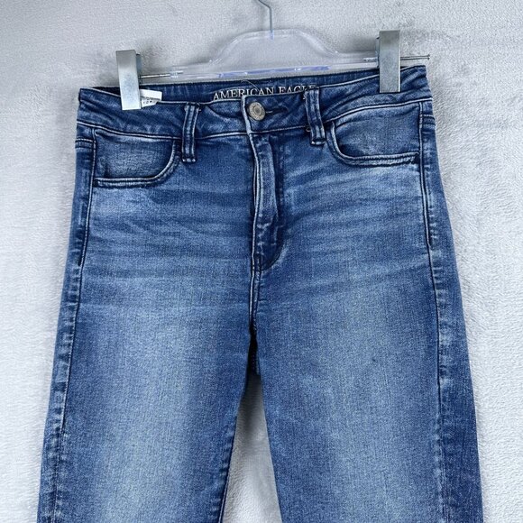 American Eagle Outfitters Skinny Jeans Womens Size 12 Distressed Mid Rise Blue - Picture 3 of 13